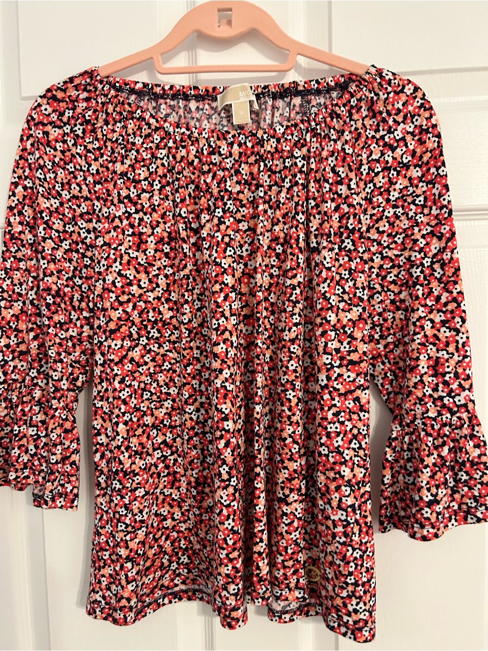 MICHAEL Michael Kors Red Floral Off-Shoulder Peasant Blouse